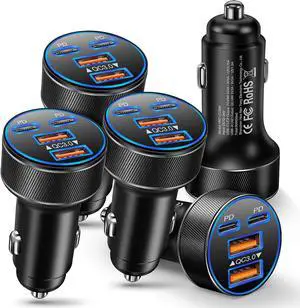 USB C Car Charger Multi Port 90W Super Fast Charging Cigarette Lighter Adapter 4-in-1 Dual USB-C & USB-A Car Phone Power Adapter for iPhone 17/16/15/Pro Max iPad Galaxy S25 (Black 5-Pack) USB C Car Charger Multi Port 90W Super Fast Charging Cigarette Lighter Adapter 4-in-1 Dual USB-C & USB-A Car Phone Power Adapter for iPhone 17/16/15/Pro Max iPad Galaxy S25 (Black 5-Pack)