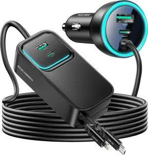 135W Multiple Ports Car Charger Car Travel Essentials for Road Trips 6-Port PD Fast USB C Cigarette Lighter Adapter with 5FT Cable and 2 Retractable Cable Car Accessories for iPhone Galaxy 135W Multiple Ports Car Charger Car Travel Essentials for Road Trips 6-Port PD Fast USB C Cigarette Lighter Adapter with 5FT Cable and 2 Retractable Cable Car Accessories for iPhone Galaxy