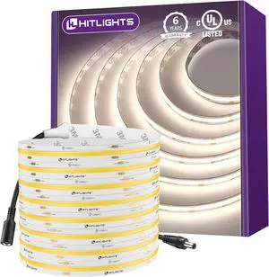 COB LED Strip Lights Neutral White 4000K 16.4ft Premium High Density 24V Tape Light 2560LEDs 350+ LM/FT CRI 90+ IP30 Lighting for Kitchen Cabinets UL Listed(Power Source Not Included) COB LED Strip Lights Neutral White 4000K 16.4ft Premium High Density 24V Tape Light 2560LEDs 350+ LM/FT CRI 90+ IP30 Lighting for Kitchen Cabinets UL Listed(Power Source Not Included)