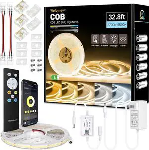 COB LED Strip Light White 33ft Dimmable 2700K-6500K High Density 24V Flexible LED Tape Light with Remote and APP Control White led Strip Lights for Bedroom Kitchen Christmas Decor COB LED Strip Light White 33ft Dimmable 2700K-6500K High Density 24V Flexible LED Tape Light with Remote and APP Control White led Strip Lights for Bedroom Kitchen Christmas Decor