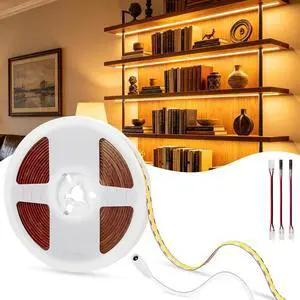 16.4ft COB LED Strip Light Warm White 2700K 12V UL Listed | CRI 95+ Cuttable Gold-Plated PCB Strong Adhesive Flicker-Free Dimming for Bedrooms Kitchens Cabinets (No Power Supply) 16.4ft COB LED Strip Light Warm White 2700K 12V UL Listed | CRI 95+ Cuttable Gold-Plated PCB Strong Adhesive Flicker-Free Dimming for Bedrooms Kitchens Cabinets (No Power Supply)