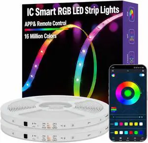 100FT Strip Lights Smart IC RGB LED Lights Multiple Colors on One Line App+Remote Control Timing Multimodal Music Sync Color Changing Lights for Bedroom Party Home Decor (2 x 50ft) 100FT Strip Lights Smart IC RGB LED Lights Multiple Colors on One Line App+Remote Control Timing Multimodal Music Sync Color Changing Lights for Bedroom Party Home Decor (2 x 50ft)