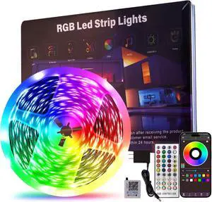 50 FT LED Lights For Bedroom Music Synchronized RGB Color Changing LED Strip Lights With 44 Key Infrared Remote Control and Application Control Room Home Living Room Kitchen Decoration Party 50 FT LED Lights For Bedroom Music Synchronized RGB Color Changing LED Strip Lights With 44 Key Infrared Remote Control and Application Control Room Home Living Room Kitchen Decoration Party