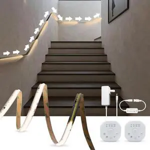 2 Motion Sensor Indoor COB LED Stair Light Strip with Timer & Scene Change Delay Button Dual Sensor Handrail Stair Lights Mini LED Controller for Hallway & Walkway (White-6500K 16.4FT) 2 Motion Sensor Indoor COB LED Stair Light Strip with Timer & Scene Change Delay Button Dual Sensor Handrail Stair Lights Mini LED Controller for Hallway & Walkway (White-6500K 16.4FT)