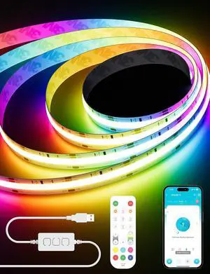 RGB Smart IC COB LED Strip Light USB 5V 6.56ft/2m Work with Alexa/Google Assistant Color Chasing UL-Listed Multicolor Flexible Tape LED Strip Light for Cabinet TV Bedroom Party DIY Decoration RGB Smart IC COB LED Strip Light USB 5V 6.56ft/2m Work with Alexa/Google Assistant Color Chasing UL-Listed Multicolor Flexible Tape LED Strip Light for Cabinet TV Bedroom Party DIY Decoration