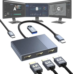 USB C to 3 HDMI Adapter with PD 100W/USB3.0 4K@60Hz 3 Way HDMI Splitter Extended Display for 3 Monitors Triple Monitor Docking Station for /HP/Mac Laptop SST/MST USBC Hub for Multiple Monitors USB C to 3 HDMI Adapter with PD 100W/USB3.0 4K@60Hz 3 Way HDMI Splitter Extended Display for 3 Monitors Triple Monitor Docking Station for /HP/Mac Laptop SST/MST USBC Hub for Multiple Monitors