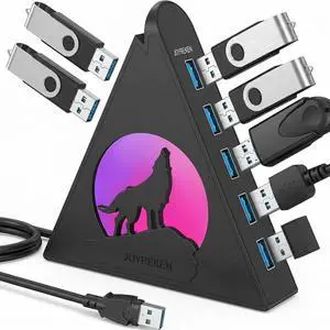7-Port USB 3.0 Hub Vertical USB Hub Splitter with RGB Lighting 5Gbps High-Speed Data Transfer and 2FT Extension Cable Compatible with PC MacBook Laptop Xbox Flash Drive Printer 7-Port USB 3.0 Hub Vertical USB Hub Splitter with RGB Lighting 5Gbps High-Speed Data Transfer and 2FT Extension Cable Compatible with PC MacBook Laptop Xbox Flash Drive Printer
