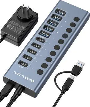 Powered USB 3.2 Hub 10 Ports USB 3.2 Hub(5 USB-A 3.2 Ports+5 USB-C 3.2 Ports) Aluminum USB Hub Powered with 48W Power Adapter USB Hub for PC/Laptop Computer Flash Drive Printer Camera Powered USB 3.2 Hub 10 Ports USB 3.2 Hub(5 USB-A 3.2 Ports+5 USB-C 3.2 Ports) Aluminum USB Hub Powered with 48W Power Adapter USB Hub for PC/Laptop Computer Flash Drive Printer Camera