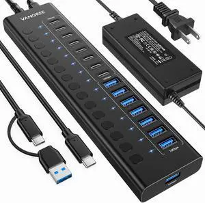 Powered USB Hub 3.2 Gen 2 16 Ports USB Hub (8 USB-A 3.2+8 USB-C 3.2) 10Gbps Aluminum Multiport Expansion Hub with 96W Power Adapter for PC Laptop HDD Flash Drive Powered USB Hub 3.2 Gen 2 16 Ports USB Hub (8 USB-A 3.2+8 USB-C 3.2) 10Gbps Aluminum Multiport Expansion Hub with 96W Power Adapter for PC Laptop HDD Flash Drive