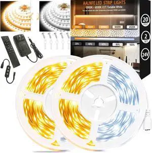 2Set 20 Ft LED Strip Lights 24V Dual White & Warm White LED Strip Light Kit Tunable 3000K-6000K with Dimming & Color Temperature Adjustment for Bedroom Mirror Home Lighting 2Set 20 Ft LED Strip Lights 24V Dual White & Warm White LED Strip Light Kit Tunable 3000K-6000K with Dimming & Color Temperature Adjustment for Bedroom Mirror Home Lighting