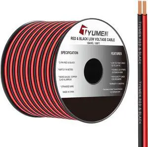 TYUMEN 18 Gauge Wire 100FT 18/2 AWG Red Black Hookup Electrical Wire LED Strips Extension Cord 12V/24V DC Cable 18AWG 2 Conductors Flexible Wire for LED Ribbon Lamp Tape Lighting TYUMEN 18 Gauge Wire 100FT 18/2 AWG Red Black Hookup Electrical Wire LED Strips Extension Cord 12V/24V DC Cable 18AWG 2 Conductors Flexible Wire for LED Ribbon Lamp Tape Lighting