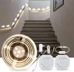 2 Motion Sensor Indoor COB LED Stair Light Strip with Timer & Scene Change Delay Button Dual Sensor Handrail Stair Lights Mini LED Controller for Hallway & Walkway (Warm White-3000K 32.8FT) 2 Motion Sensor Indoor COB LED Stair Light Strip with Timer & Scene Change Delay Button Dual Sensor Handrail Stair Lights Mini LED Controller for Hallway & Walkway (Warm White-3000K 32.8FT)