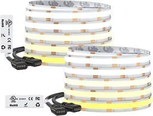 UL Listed Tunable White 3000K-6000K COB LED Strip Light DC24V 32.8FT Dimmable CCT Ultra Bright Flexible LED Tape Light for Home Kitchen Office DIY Lighting(No Adapter or Controller) UL Listed Tunable White 3000K-6000K COB LED Strip Light DC24V 32.8FT Dimmable CCT Ultra Bright Flexible LED Tape Light for Home Kitchen Office DIY Lighting(No Adapter or Controller)
