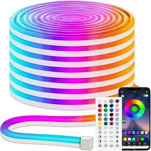 RGB Neon LED Strip Lights 16.4FT 12V Flexible Rope Lights Color Changing Multiple Modes Control with APP & Remote IP65 Waterproof Neon Lights for Bedroom Decor RGB Neon LED Strip Lights 16.4FT 12V Flexible Rope Lights Color Changing Multiple Modes Control with APP & Remote IP65 Waterproof Neon Lights for Bedroom Decor