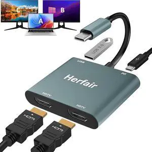 USB C to Dual HDMI Adapter 4K@30Hz 4-in-1 USB C Hub Multiport Adapter HDMI Splitter for Dual Monitors with 100W PD & USB 3.0 Port Type-C to HDMI for USB-C Devices with DP Alt Mode USB C to Dual HDMI Adapter 4K@30Hz 4-in-1 USB C Hub Multiport Adapter HDMI Splitter for Dual Monitors with 100W PD & USB 3.0 Port Type-C to HDMI for USB-C Devices with DP Alt Mode