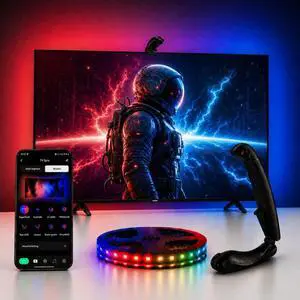 TV LED Backlight with Sensor LED Sync Lights for TV 55-65 Inch Smart Camera Sync to Screen Ambient RGB Strip Lights for Gaming & Home Theater App Control (14.7ft) TV LED Backlight with Sensor LED Sync Lights for TV 55-65 Inch Smart Camera Sync to Screen Ambient RGB Strip Lights for Gaming & Home Theater App Control (14.7ft)