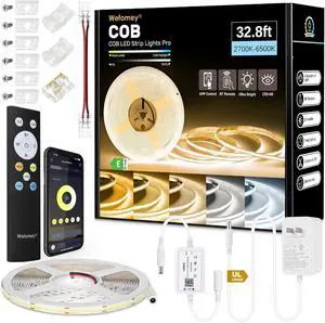 COB LED Strip Light White 33ft Dimmable 2700K-6500K High Density 24V Flexible LED Tape Light with Remote and APP Control UL-Listed White led Strip Lights for Bedroom Kitchen Christmas Decor COB LED Strip Light White 33ft Dimmable 2700K-6500K High Density 24V Flexible LED Tape Light with Remote and APP Control UL-Listed White led Strip Lights for Bedroom Kitchen Christmas Decor