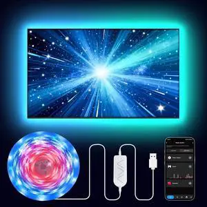 16.4ft RGB+IC LED Lights for 50-75 Inch TV Backlight Strip Behind TV with Music Sync Bluetooth APP and Voice Control 44 Scene Modes for Ambient Mood Lighting Monitor Game Bedroom Living Room 16.4ft RGB+IC LED Lights for 50-75 Inch TV Backlight Strip Behind TV with Music Sync Bluetooth APP and Voice Control 44 Scene Modes for Ambient Mood Lighting Monitor Game Bedroom Living Room