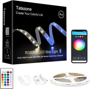 RGBWW Bluetooth LED Strip Lights 16.4FT Tunable White 3000K to 6500K+RGB Led Light Strips Music Sync Color Changing Indoor LED Rope Lights with App and Remote for Cabinet Bedroom TV RGBWW Bluetooth LED Strip Lights 16.4FT Tunable White 3000K to 6500K+RGB Led Light Strips Music Sync Color Changing Indoor LED Rope Lights with App and Remote for Cabinet Bedroom TV