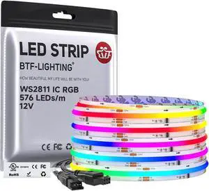 RGB WS2811 Smart IC FCOB COB LED Strip UL Listed 576LEDs/m High Density Color Chasing Uniform Light DC12V 16.4FT 10mm Width Tape Light for Home Party DIY Decor(No Adapter or Controller) RGB WS2811 Smart IC FCOB COB LED Strip UL Listed 576LEDs/m High Density Color Chasing Uniform Light DC12V 16.4FT 10mm Width Tape Light for Home Party DIY Decor(No Adapter or Controller)