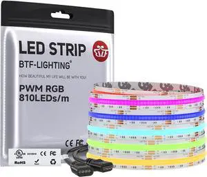 FCOB COB RGB LED Strip Light UL Listed 810LEDs/m High Density Flexible Color Changing Light DC12V 16.4FT 10mm Width for Bedroom Cabinet Home Indoor Decor(No Adapter or Controller) FCOB COB RGB LED Strip Light UL Listed 810LEDs/m High Density Flexible Color Changing Light DC12V 16.4FT 10mm Width for Bedroom Cabinet Home Indoor Decor(No Adapter or Controller)