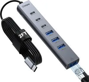 USB C Hub with Ethernet 8-Port USB Hub 3.0 Multiport Hub with 3 USB-C &3 USB-A Port 5Gbps USB Splitter Gigabit Ethernet Aluminum USB Extender Hub Long Cable for MacBook Desktop Laptop PC USB C Hub with Ethernet 8-Port USB Hub 3.0 Multiport Hub with 3 USB-C &3 USB-A Port 5Gbps USB Splitter Gigabit Ethernet Aluminum USB Extender Hub Long Cable for MacBook Desktop Laptop PC