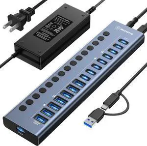 Powered USB 3.2 Hub 16 Ports Powered USB Hub with 10Gbps Data Speed USB Hub (8 USB-A 3.2 Ports+8 USB-C 3.2 Ports) with 96W Power Adapter for PC/Laptop Computer Flash Drive Printer Camera Powered USB 3.2 Hub 16 Ports Powered USB Hub with 10Gbps Data Speed USB Hub (8 USB-A 3.2 Ports+8 USB-C 3.2 Ports) with 96W Power Adapter for PC/Laptop Computer Flash Drive Printer Camera