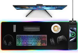 Mouse Pad with Wireless Charging Large Desk Mat RGB Gaming Mousepad 10 Light Colors LED Gaming Pad Keyboard Pad with Ultra-Smooth Surface & Non-Slip Rubber Base Waterproof Full Desk Mouse Pad Mouse Pad with Wireless Charging Large Desk Mat RGB Gaming Mousepad 10 Light Colors LED Gaming Pad Keyboard Pad with Ultra-Smooth Surface & Non-Slip Rubber Base Waterproof Full Desk Mouse Pad