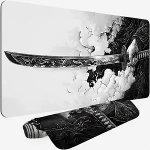 Gaming Mouse Pad Cinematic Samurai Sword - 31.5x11.8 HD Print Japanese Art Desk Mat for Pro Gaming & Minimalist Office Non-Slip Stitched Edges Black and White Gaming Mouse Pad Cinematic Samurai Sword - 31.5x11.8 HD Print Japanese Art Desk Mat for Pro Gaming & Minimalist Office Non-Slip Stitched Edges Black and White