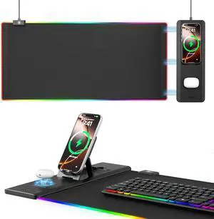 RGB Mouse Pad with Wireless Charging - Desk Mat with Phone Holder and 15W Fast Charger - Gaming Mousepad with Ultra-Smooth Surface Non-Slip Base - Keyboard Mat for Home Office Gamer Accessories RGB Mouse Pad with Wireless Charging - Desk Mat with Phone Holder and 15W Fast Charger - Gaming Mousepad with Ultra-Smooth Surface Non-Slip Base - Keyboard Mat for Home Office Gamer Accessories