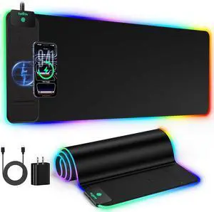 Mouse Pad with 15W Wireless Charging RGB Gaming Mousepad 31.5x11.8 Large XXL Desk Mat 16 Lighting Modes Keyboard Pad with Non-Slip Rubber Base Waterproof Computer Mat Black with Power Adapter Mouse Pad with 15W Wireless Charging RGB Gaming Mousepad 31.5x11.8 Large XXL Desk Mat 16 Lighting Modes Keyboard Pad with Non-Slip Rubber Base Waterproof Computer Mat Black with Power Adapter