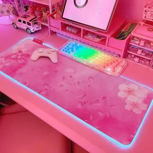 RGB Cherry Blossom Gaming Mouse Pad Pink 31.5x12 Inch PC XL Large Extended Glowing Led Light Up Desk Pad Non-Slip Rubber Base Computer Keyboard and Mouse Pad Cute Mousepad RGB Cherry Blossom Gaming Mouse Pad Pink 31.5x12 Inch PC XL Large Extended Glowing Led Light Up Desk Pad Non-Slip Rubber Base Computer Keyboard and Mouse Pad Cute Mousepad