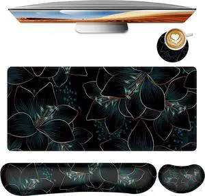Keyboard Mouse Pad Set Large Gaming Mouse Pad+Keyboard Wrist Rest+Wrist Rest+Coaster Computer Desk pad Set Wrist Support for Office Desktop Laptop. (35.4 x 15.7) Extended Desk Mat (Floral) Keyboard Mouse Pad Set Large Gaming Mouse Pad+Keyboard Wrist Rest+Wrist Rest+Coaster Computer Desk pad Set Wrist Support for Office Desktop Laptop. (35.4 x 15.7) Extended Desk Mat (Floral)