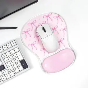 Pink Bow Mouse Pad with Gel Wrist Support - Cute Office Accessories Ergonomic Mousepad Suppor with Non-Slip PU Base for Latop/Computer/Office/Home Pink Bow Mouse Pad with Gel Wrist Support - Cute Office Accessories Ergonomic Mousepad Suppor with Non-Slip PU Base for Latop/Computer/Office/Home