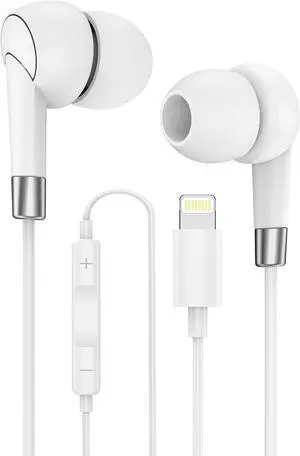 Lightning Earbuds for Wired Headphones with Microphone for iPhone | MFI Corded Earphones EarPods Audifonos HiFi In-Ear Buds for Gym Commuting iPhone 14 Pro Max 13 12 11 SE2 XS XR X 8 Plus 7 6s Lightning Earbuds for Wired Headphones with Microphone for iPhone | MFI Corded Earphones EarPods Audifonos HiFi In-Ear Buds for Gym Commuting iPhone 14 Pro Max 13 12 11 SE2 XS XR X 8 Plus 7 6s