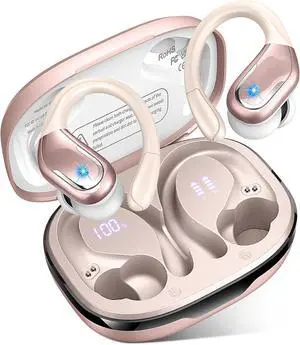 Wireless Earbud 75H Bluetooth 5.4 Headphones Sport IP7 Waterproof Running Wireless Earphones with ENC Noise Canceling Mic 3D Bass Over Ear bud with Earhooks for Android iOS Workout Gym Rosegold Wireless Earbud 75H Bluetooth 5.4 Headphones Sport IP7 Waterproof Running Wireless Earphones with ENC Noise Canceling Mic 3D Bass Over Ear bud with Earhooks for Android iOS Workout Gym Rosegold