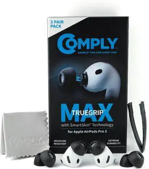Comply TrueGrip MAX | Premium Memory Foam Replacement Earbud Tips for Gen 3 | Long Lasting Comfort MAX Durability Secure Fit Superior Noise Isolation| Black (S/M/L) (3 Pairs) Comply TrueGrip MAX | Premium Memory Foam Replacement Earbud Tips for Gen 3 | Long Lasting Comfort MAX Durability Secure Fit Superior Noise Isolation| Black (S/M/L) (3 Pairs)