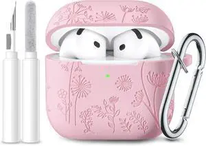 for Airpods 4 Case Cover with Cleaner Kit Cute Flower Engraved Silicone Protective Case Cover with Keychain Compatible with Airpods 4 Case 2024 for Women and Girls Pink for Airpods 4 Case Cover with Cleaner Kit Cute Flower Engraved Silicone Protective Case Cover with Keychain Compatible with Airpods 4 Case 2024 for Women and Girls Pink