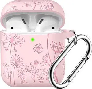 Flower Engraved Case for AirPods Case Cover Stylish Soft Silicone Protector with Keychain Compatible with AirPods 1st/2nd Generation Charging Case Front LED Visible Pink Flower Engraved Case for AirPods Case Cover Stylish Soft Silicone Protector with Keychain Compatible with AirPods 1st/2nd Generation Charging Case Front LED Visible Pink