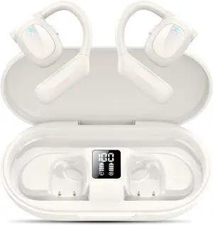 Open Ear Bluetooth 5.3 Headphones Wireless Earbuds Sport Over Earphones Built-in Mic with Earhooks 75H Playtime Ear Buds LED Display Charging Case IPX5 Waterproof for Running Fitness Pearl White Open Ear Bluetooth 5.3 Headphones Wireless Earbuds Sport Over Earphones Built-in Mic with Earhooks 75H Playtime Ear Buds LED Display Charging Case IPX5 Waterproof for Running Fitness Pearl White