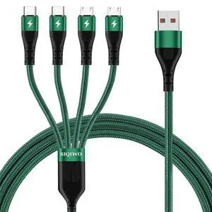 SIQIWO Multi Charger Cable 4 in 1, 2Pack 4FT 3A Fast Charging Cords | Braided Phone Charging Cable with Dual Type C/ Micro USB Connector for iPhone Series, Samsung, Android, Pixel, Tablets, PS5 SIQIWO Multi Charger Cable 4 in 1, 2Pack 4FT 3A Fast Charging Cords | Braided Phone Charging Cable with Dual Type C/ Micro USB Connector for iPhone Series, Samsung, Android, Pixel, Tablets, PS5