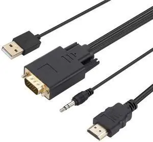 VGA to HDMI Adapter, 1080P Converter with Audio Cable from Computer/Laptop VGA Source to HDMI TV/Monitor Uni-Directional (vga to hdmi Cable) VGA to HDMI Adapter, 1080P Converter with Audio Cable from Computer/Laptop VGA Source to HDMI TV/Monitor Uni-Directional (vga to hdmi Cable)