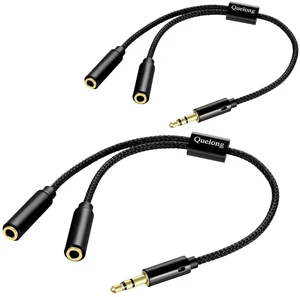 2Pcs Headphone Splitter, Dual Headphone Nylon Braided Extension Cable, Hi-Fi Audios Stereo Y Splitter 3.5mm 2 Female 1 Male, Suitable for Phones, PS4, Amplifiers, Smartphones, Tablets,etc. 2Pcs Headphone Splitter, Dual Headphone Nylon Braided Extension Cable, Hi-Fi Audios Stereo Y Splitter 3.5mm 2 Female 1 Male, Suitable for Phones, PS4, Amplifiers, Smartphones, Tablets,etc.