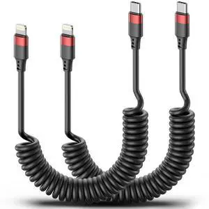 Lightning to USB C Cord Coiled, 2 Pack USB Type C to Lightning Cable PD Fast Charging Retractable USBC to Lightning Cable for iPhone 14 13 12 11 Pro Max Mini 10 8 7 Plus XR XS SE, AirPods, Car Lightning to USB C Cord Coiled, 2 Pack USB Type C to Lightning Cable PD Fast Charging Retractable USBC to Lightning Cable for iPhone 14 13 12 11 Pro Max Mini 10 8 7 Plus XR XS SE, AirPods, Car