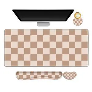 Beige Khaki Checkered Mouse Pad Set, 4 in1 Large Gaming Ergonomics Keyboard Desk Mat with Memory Foam Wrist Rest, Extended Game Mousepad, Non-Slip Desk Pad Matt Easy Typing Pain Relief Beige Khaki Checkered Mouse Pad Set, 4 in1 Large Gaming Ergonomics Keyboard Desk Mat with Memory Foam Wrist Rest, Extended Game Mousepad, Non-Slip Desk Pad Matt Easy Typing Pain Relief