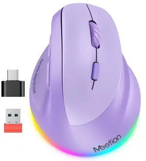 Ergonomic Mouse, Wireless Vertical Mouse RGB Backlit Rechargeable Mice for Bluetooth(5.2 + 3.0) & USB-A with USB-C Adapter 4 Adjustable DPI Compatible Mac/Windows/Andriod/PC/Tablet/iPad Purple Ergonomic Mouse, Wireless Vertical Mouse RGB Backlit Rechargeable Mice for Bluetooth(5.2 + 3.0) & USB-A with USB-C Adapter 4 Adjustable DPI Compatible Mac/Windows/Andriod/PC/Tablet/iPad Purple