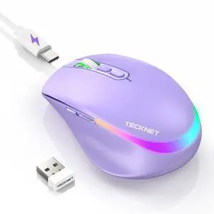 Wireless Mouse Jiggler, Rechargeable Mouse with Built-in Mouse Mover, 6 Adjustable DPI & 14 LED Modes, Silent Click, Undetectable Random Movement Keeps Computer Awake for Laptop/PC/Mac- Purple Wireless Mouse Jiggler, Rechargeable Mouse with Built-in Mouse Mover, 6 Adjustable DPI & 14 LED Modes, Silent Click, Undetectable Random Movement Keeps Computer Awake for Laptop/PC/Mac- Purple
