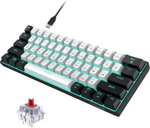 60% Wired Mechanical Gaming Keyboard, Ice Blue LED Backlit 61 Keys Mini Wired Office Keyboard for Windows Laptop PC Mac (Black-White, Red Switches) 60% Wired Mechanical Gaming Keyboard, Ice Blue LED Backlit 61 Keys Mini Wired Office Keyboard for Windows Laptop PC Mac (Black-White, Red Switches)