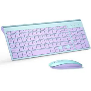Wireless Keyboard and Mouse Ultra Slim Combo, 2.4G Silent Compact USB 2400DPI Mouse and Scissor Switch Keyboard Set with Cover, Batteries Included, for PC/Laptop/Windows/Mac - Blue Purple Wireless Keyboard and Mouse Ultra Slim Combo, 2.4G Silent Compact USB 2400DPI Mouse and Scissor Switch Keyboard Set with Cover, Batteries Included, for PC/Laptop/Windows/Mac - Blue Purple