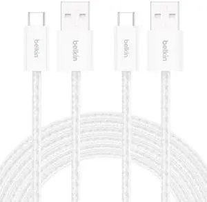 USB A to USB C Cable 2-Pack, 9.9ft, 15W - Type C Charger, iPhone Charger Cord, Soft, Braided, Flexible for iPhone 17 & 16, Galaxy S25, Pixel 10, iPad Pro, Airpods Pro, Switch & More - White USB A to USB C Cable 2-Pack, 9.9ft, 15W - Type C Charger, iPhone Charger Cord, Soft, Braided, Flexible for iPhone 17 & 16, Galaxy S25, Pixel 10, iPad Pro, Airpods Pro, Switch & More - White